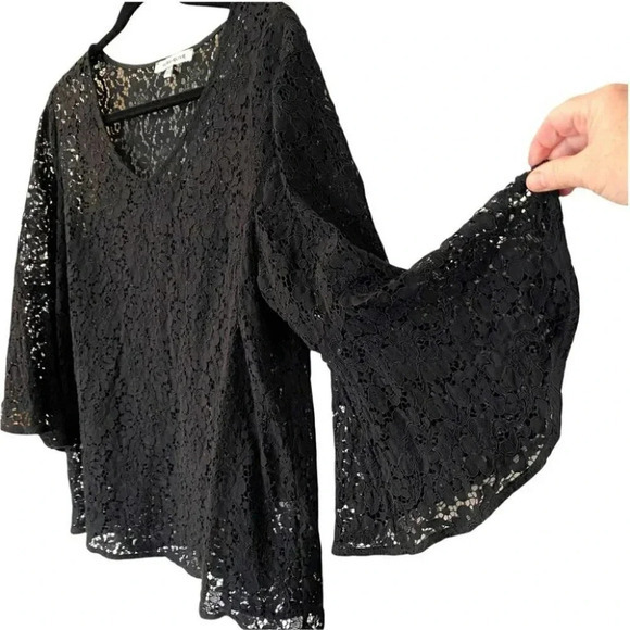 Rose & Olive Black Lace Blouse V-neck 3/4 Bell sleeve‎ Whimsigoth Vampy Size 1X - Picture 4 of 6